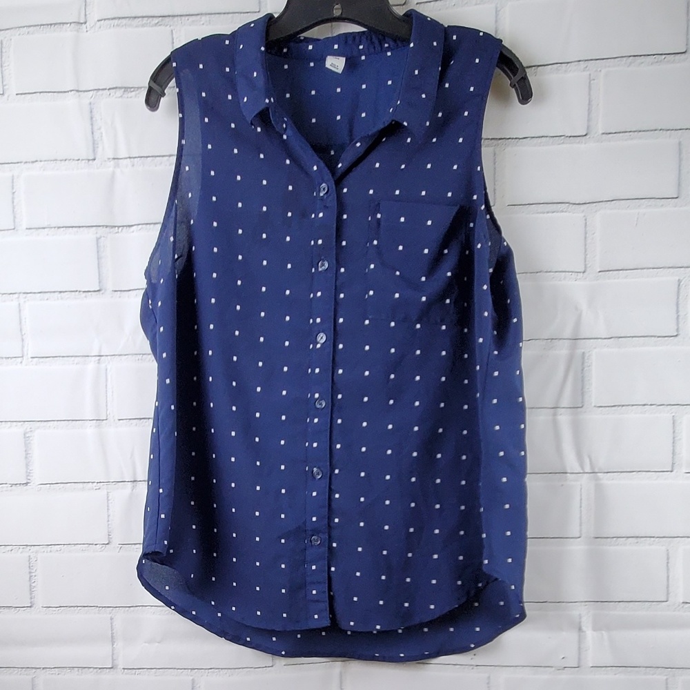 Old Navy Navy with White Squares Sleeveless Top L